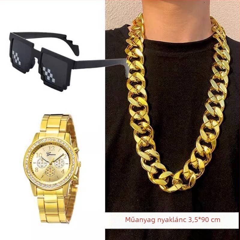 Férfiaknak készült hip-hop stílusú műanyag aranylánc, ultra vastag, hamis arany ékszer, rekvizit élő közvetítéshez
