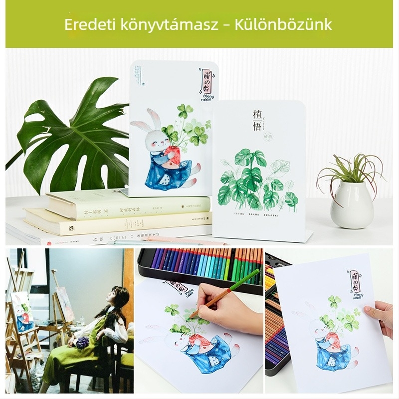 Fém könyvtartó az íróasztalhoz diákoknak, kreatív karikatúra dizájnnal