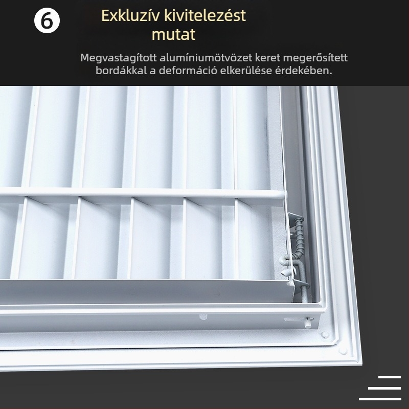 Alumíniumötvözetes szellőző lamellák dekoratív fedéllel a klímaberendezés levegő-kibocsátásához, kültéri falon és mennyezeten, esőálló rács