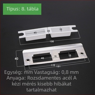 Fából készült ajtó zár készlet: zártest, keretvezető lemez, zárólemez, szélső szalag