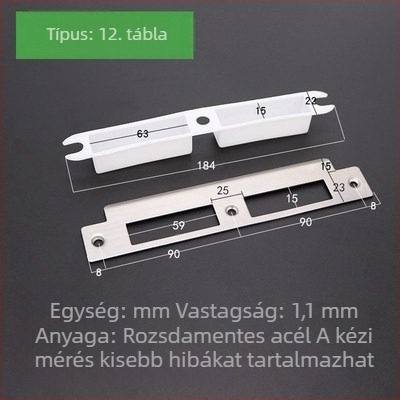 Fából készült ajtó zár készlet: zártest, keretvezető lemez, zárólemez, szélső szalag