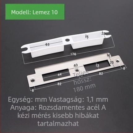 Fából készült ajtó zár készlet: zártest, keretvezető lemez, zárólemez, szélső szalag
