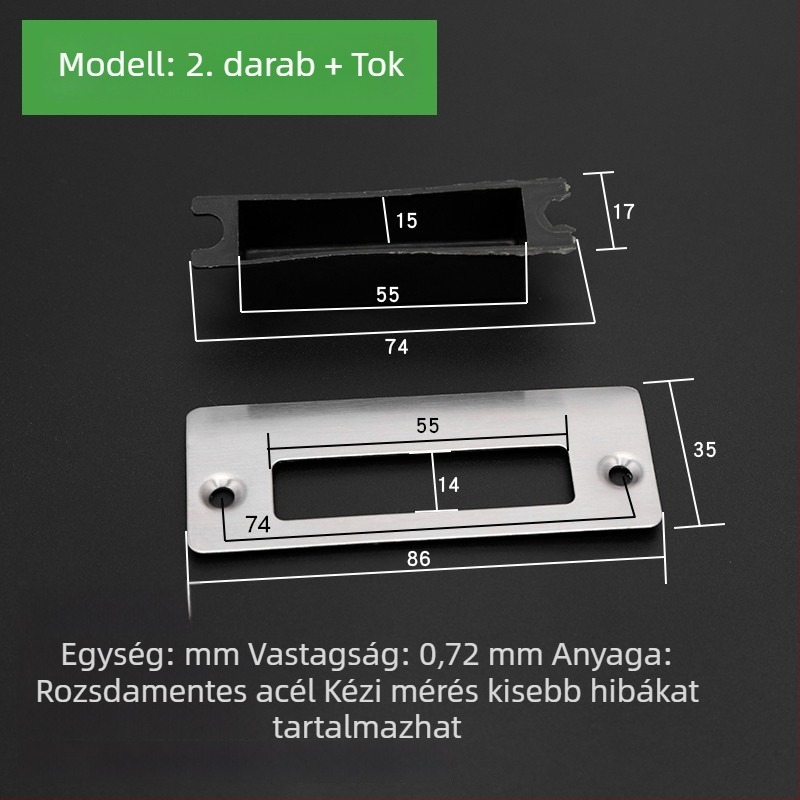 Fából készült ajtó zár készlet: zártest, keretvezető lemez, zárólemez, szélső szalag