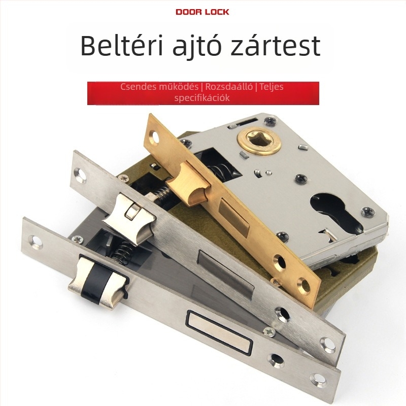 Beltéri univerzális faajtó zártest, méretek 50/50/58, csendes zárás, rozsdamentes acél zártest és cilinder