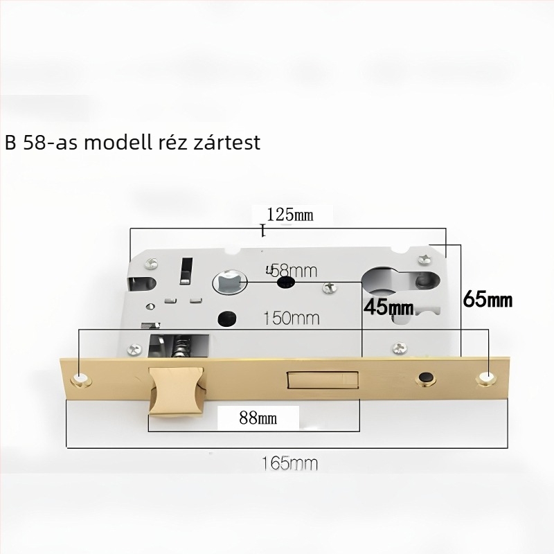 Beltéri univerzális faajtó zártest, méretek 50/50/58, csendes zárás, rozsdamentes acél zártest és cilinder