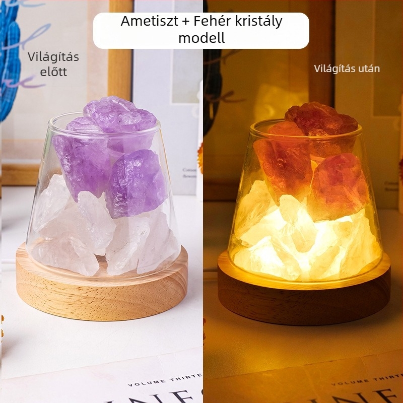 Természetes kristály nyers kő illóolaj diffúzióhoz és aromaterápiához, lángmentes éjszakai fény otthonban és hálószobában, dekoratív hangulatvilágítás