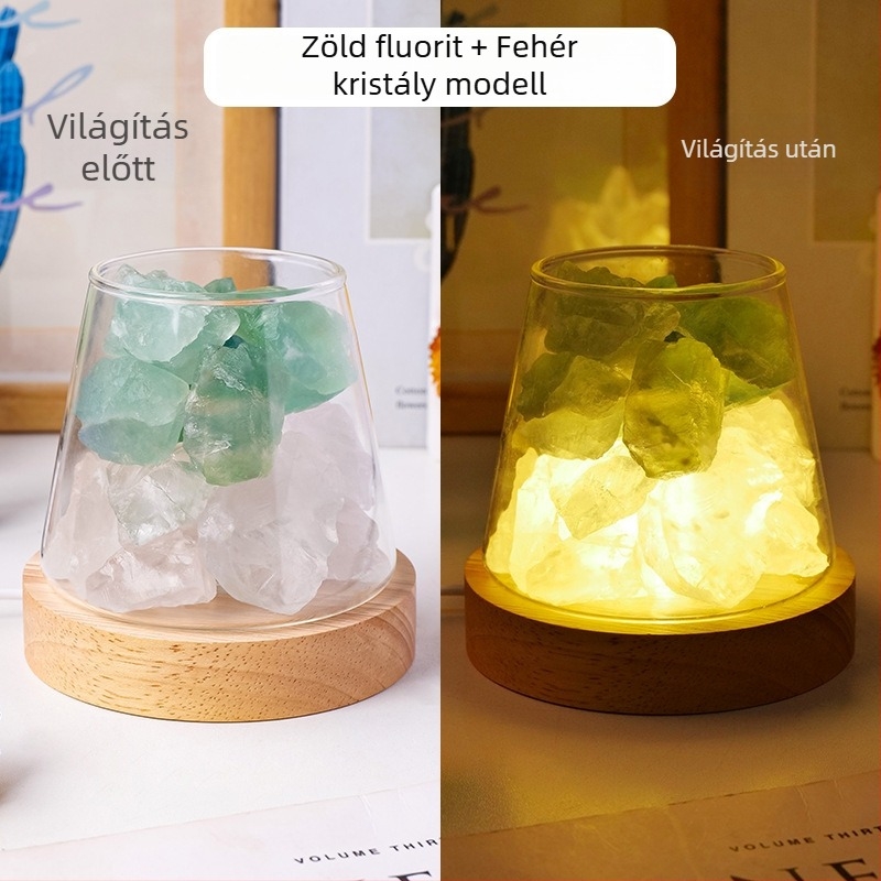 Természetes kristály nyers kő illóolaj diffúzióhoz és aromaterápiához, lángmentes éjszakai fény otthonban és hálószobában, dekoratív hangulatvilágítás