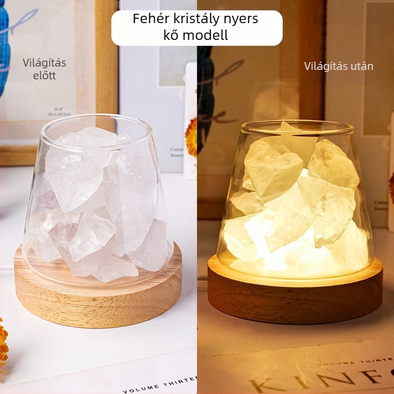 Természetes kristály nyers kő illóolaj diffúzióhoz és aromaterápiához, lángmentes éjszakai fény otthonban és hálószobában, dekoratív hangulatvilágítás