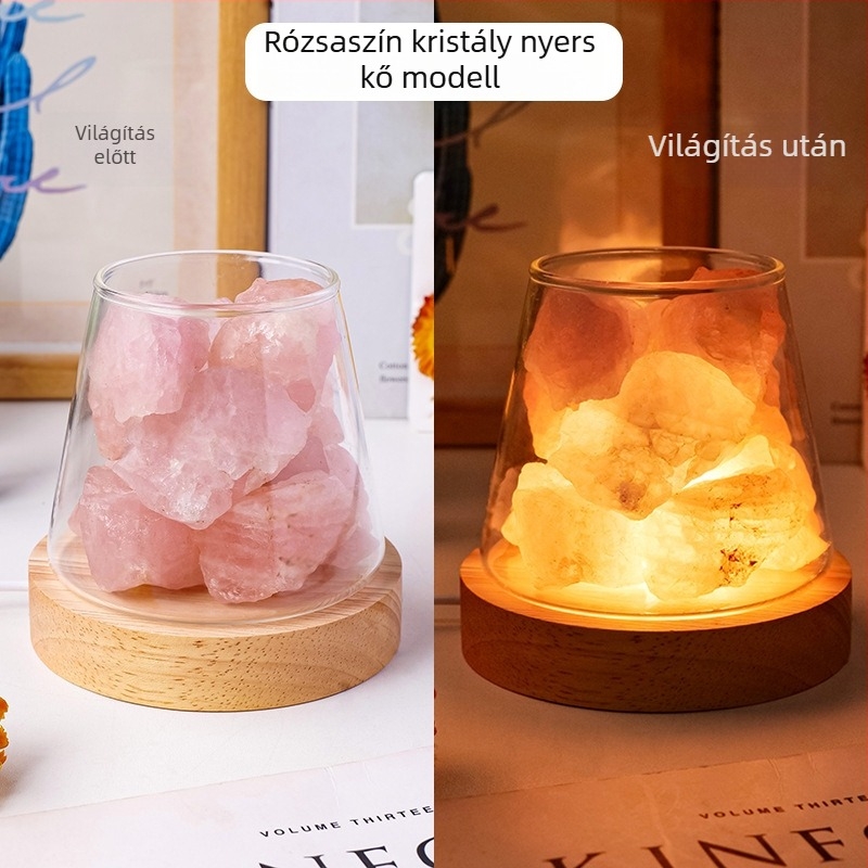 Természetes kristály nyers kő illóolaj diffúzióhoz és aromaterápiához, lángmentes éjszakai fény otthonban és hálószobában, dekoratív hangulatvilágítás