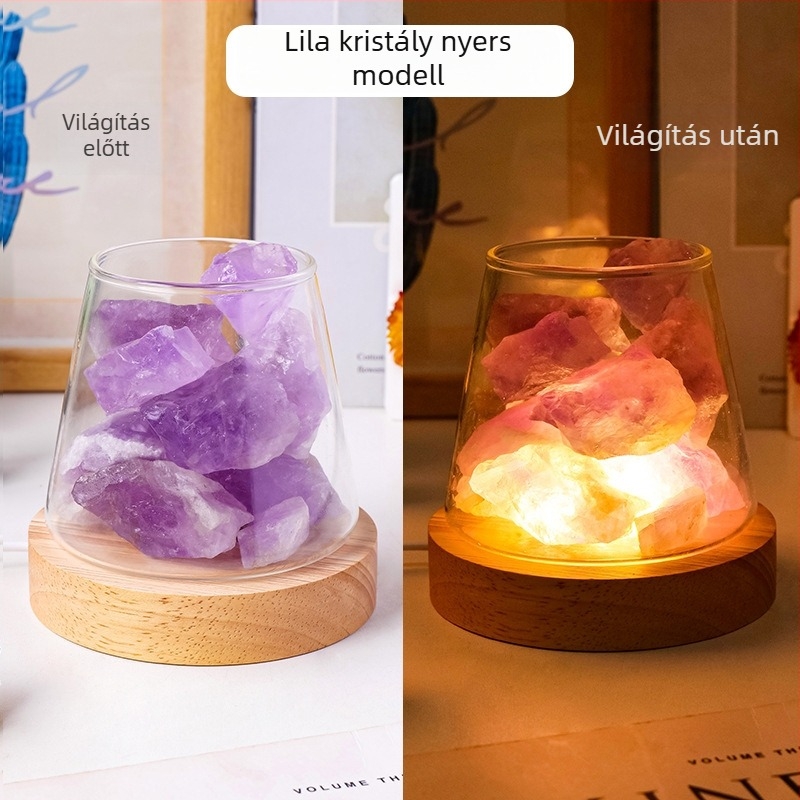 Természetes kristály nyers kő illóolaj diffúzióhoz és aromaterápiához, lángmentes éjszakai fény otthonban és hálószobában, dekoratív hangulatvilágítás