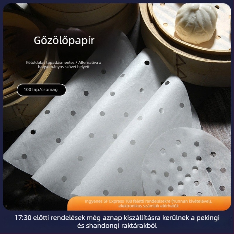 100 darab gőzölőpapír, egyszer használatos háztartási szilikon-olajos, tapadásmentes gőzölő alátét, gőzölő betét zsemle és gőzölt kenyér számára