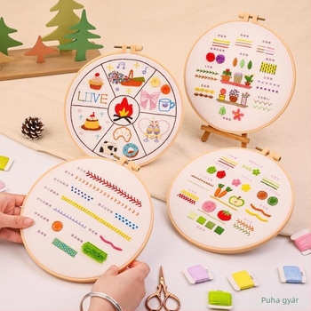 Kézzel készített DIY hímzőanyagok készlet, teljes kezdő készlet hímzőeszközökkel, egyszerű gyakorló készlet