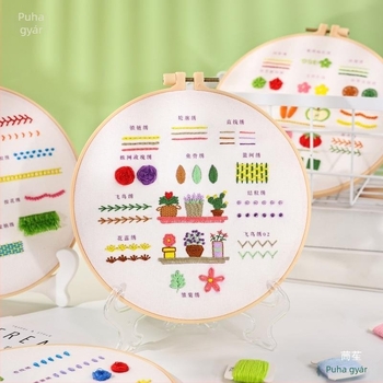 Kézzel készített DIY hímzőanyagok készlet, teljes kezdő készlet hímzőeszközökkel, egyszerű gyakorló készlet