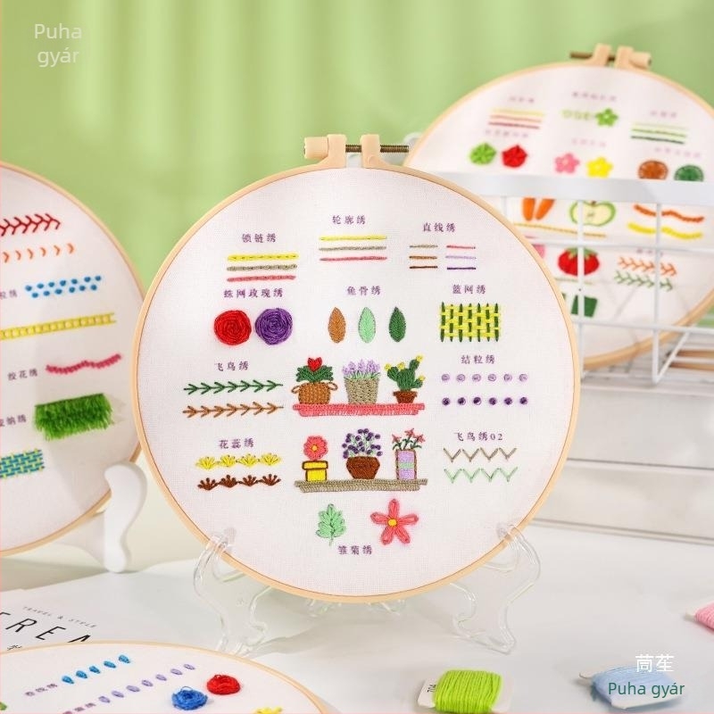 Kézzel készített DIY hímzőanyagok készlet, teljes kezdő készlet hímzőeszközökkel, egyszerű gyakorló készlet