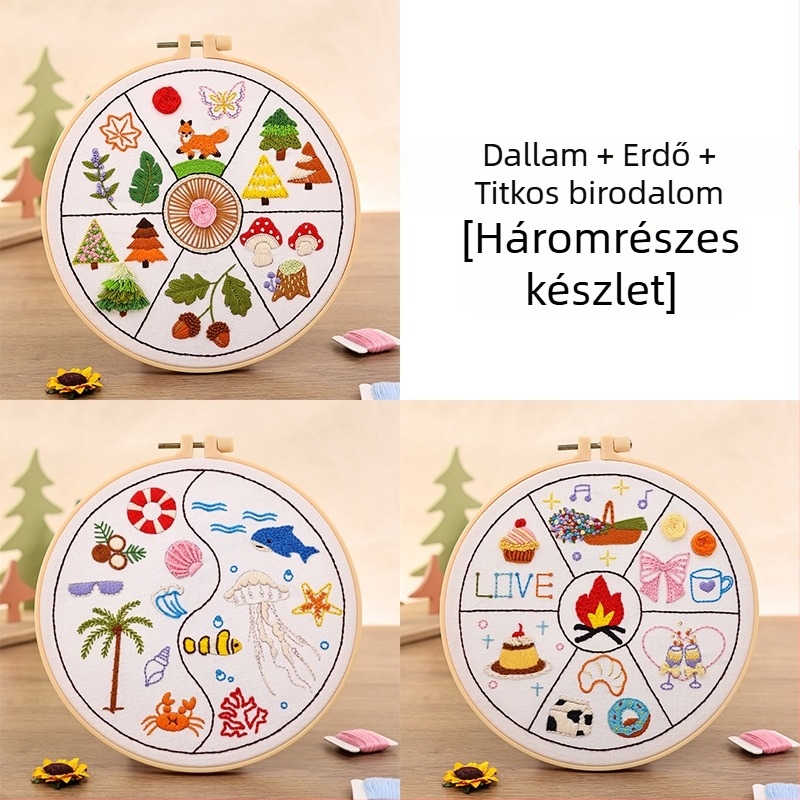 Kézzel készített DIY hímzőanyagok készlet, teljes kezdő készlet hímzőeszközökkel, egyszerű gyakorló készlet