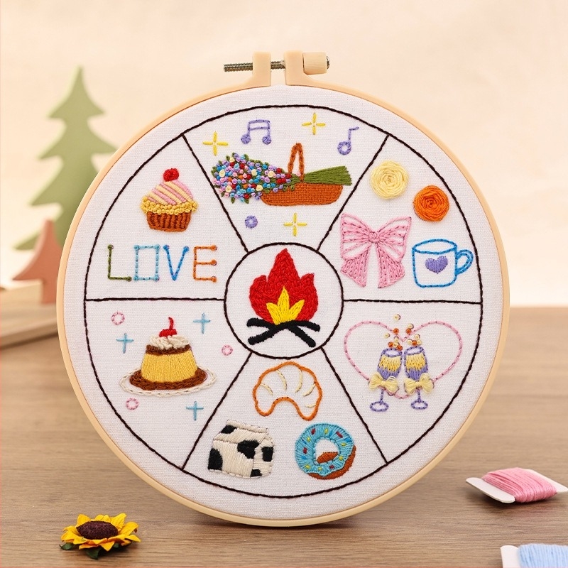 Kézzel készített DIY hímzőanyagok készlet, teljes kezdő készlet hímzőeszközökkel, egyszerű gyakorló készlet