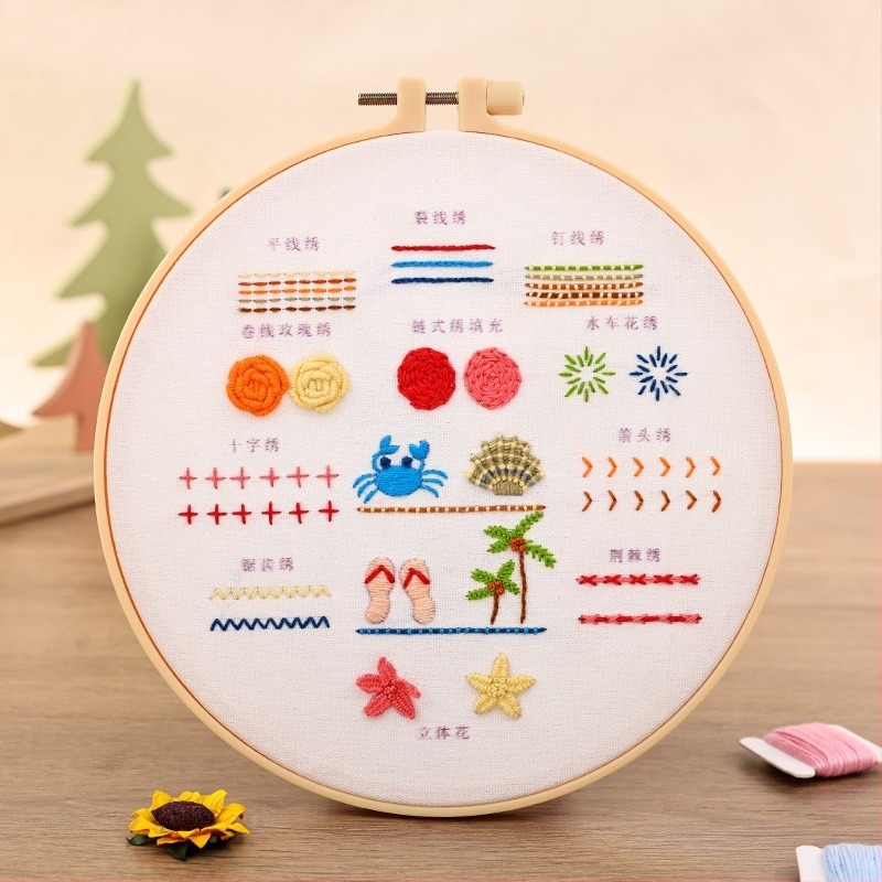 Kézzel készített DIY hímzőanyagok készlet, teljes kezdő készlet hímzőeszközökkel, egyszerű gyakorló készlet