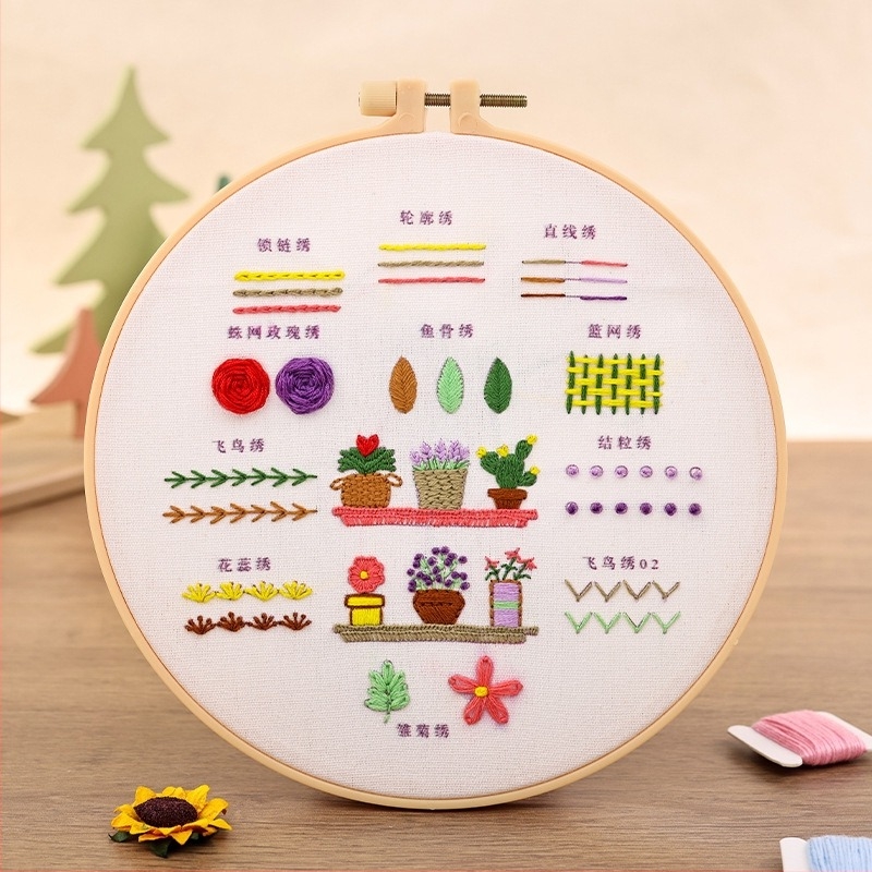 Kézzel készített DIY hímzőanyagok készlet, teljes kezdő készlet hímzőeszközökkel, egyszerű gyakorló készlet