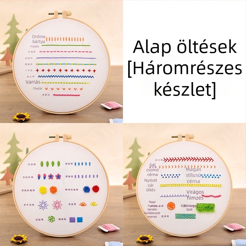 Kézzel készített DIY hímzőanyagok készlet, teljes kezdő készlet hímzőeszközökkel, egyszerű gyakorló készlet