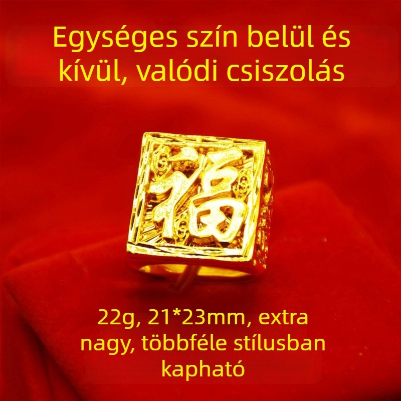 Nyitott retro férfi gyűrű homok arany színben, gazdagságot jelképező sárkány motívummal, aranyozott réz.