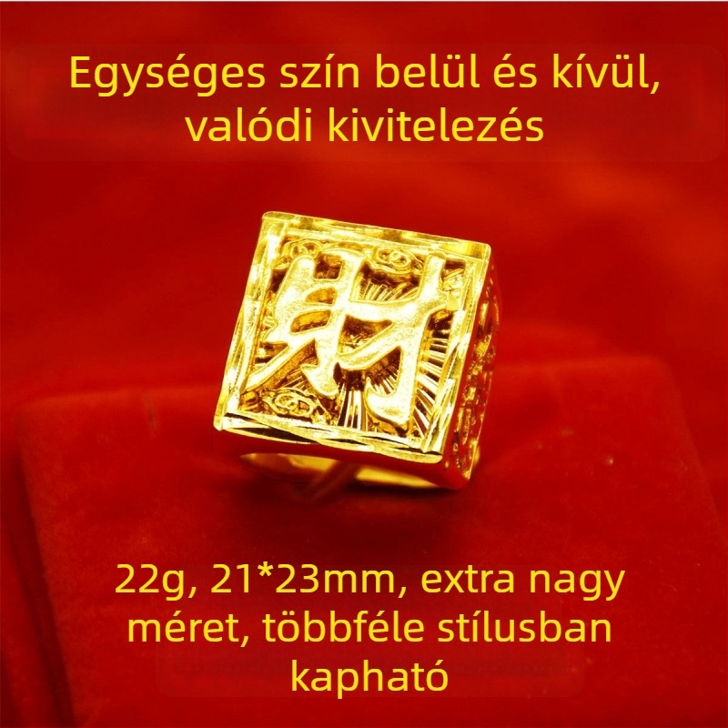 Nyitott retro férfi gyűrű homok arany színben, gazdagságot jelképező sárkány motívummal, aranyozott réz.