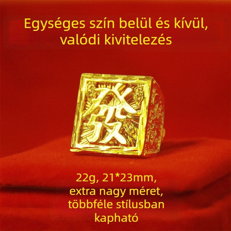 Nyitott retro férfi gyűrű homok arany színben, gazdagságot jelképező sárkány motívummal, aranyozott réz.