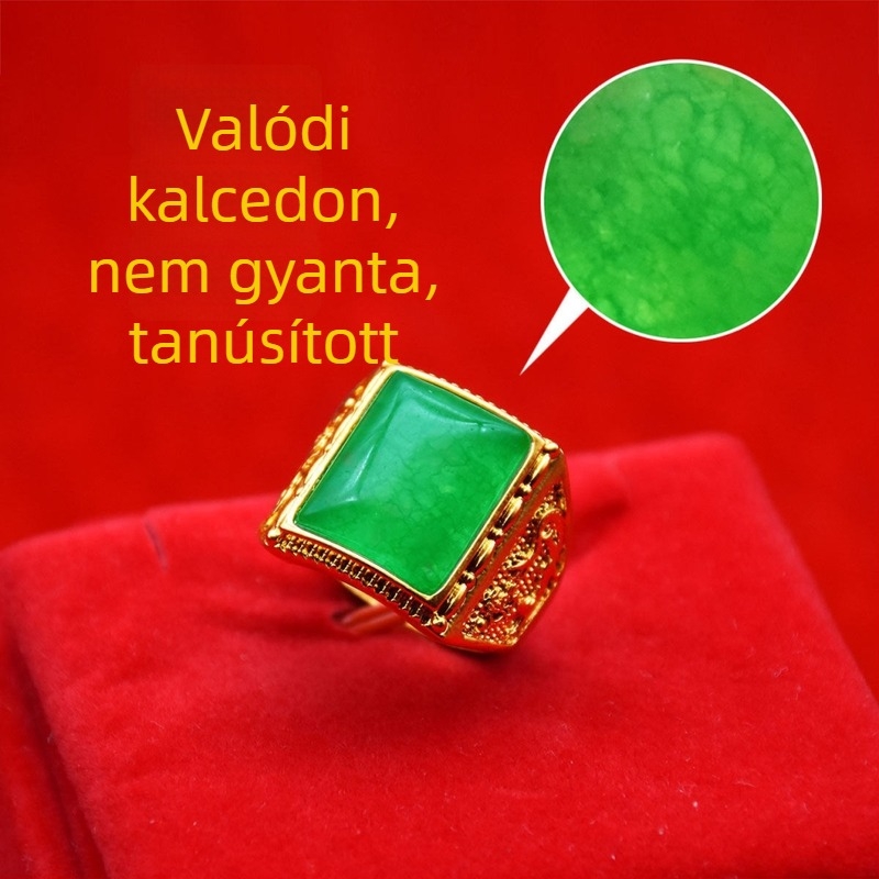 Nyitott retro férfi gyűrű homok arany színben, gazdagságot jelképező sárkány motívummal, aranyozott réz.