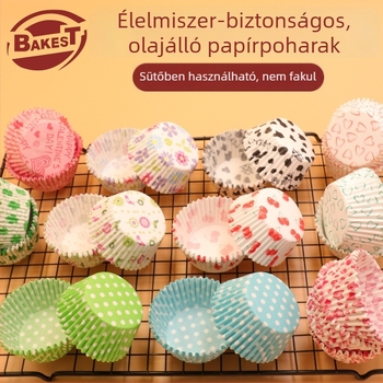 Élelmiszer-minőségű papíralapú muffinformák, Snow pastry papírtálcák, magas hőmérsékletnek ellenálló, olajmentes bevonattal, sütőbe használható muffinformák
