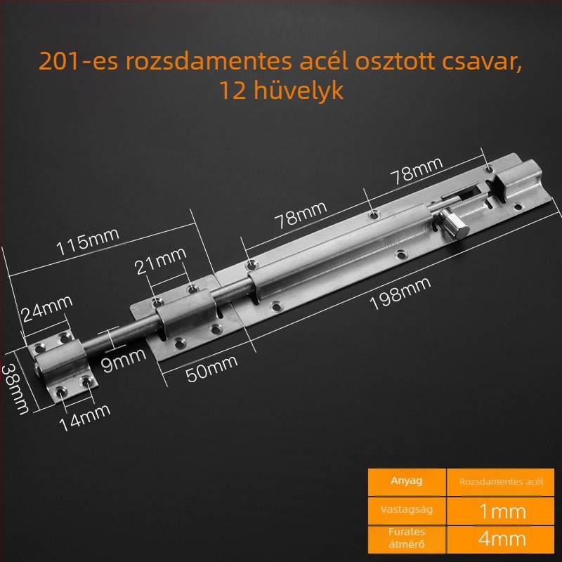 304 rozsdamentes acél ajtózár faajtókhoz és ablakokhoz, lopás elleni zár, felületre szerelhető, megerősített klasszikus kialakítás