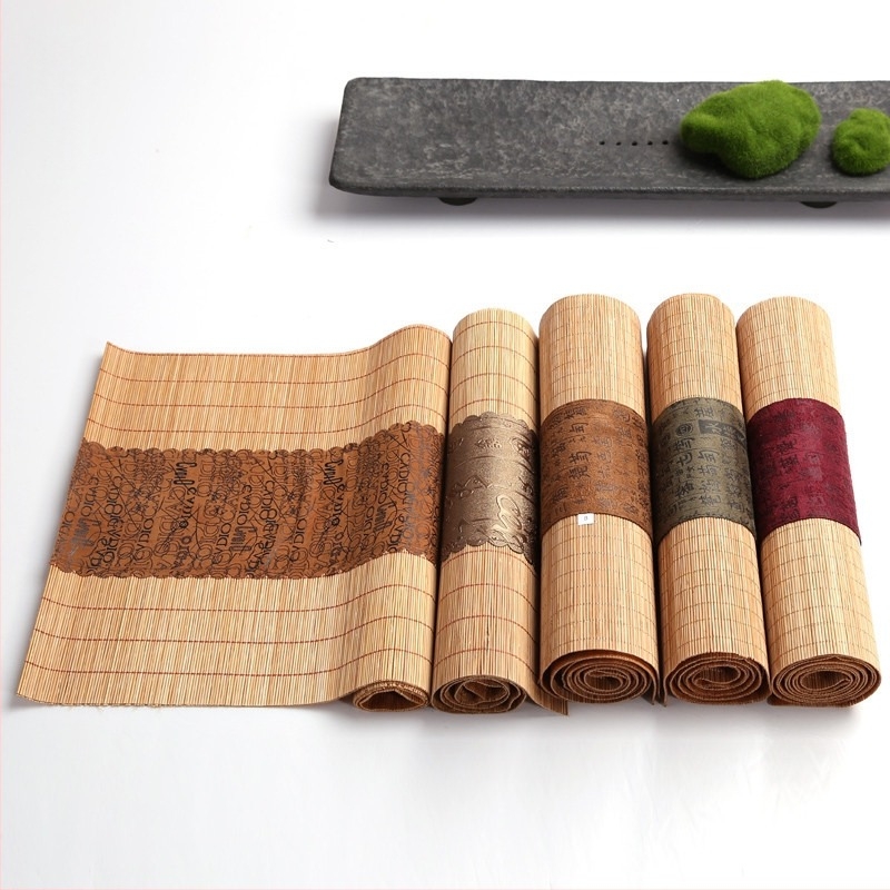 Bambusz teázóasztal futó, Zen dizájn, száraz főzethez ideális matrac, japán stílusú teázó kiegészítők, asztal textil és függöny