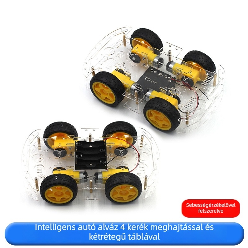 Intelligens autóváz 4WD, dupla rétegű nyomtatott áramkör, négy motor, vonalkövetés és akadályelkerülés – DIY készlet