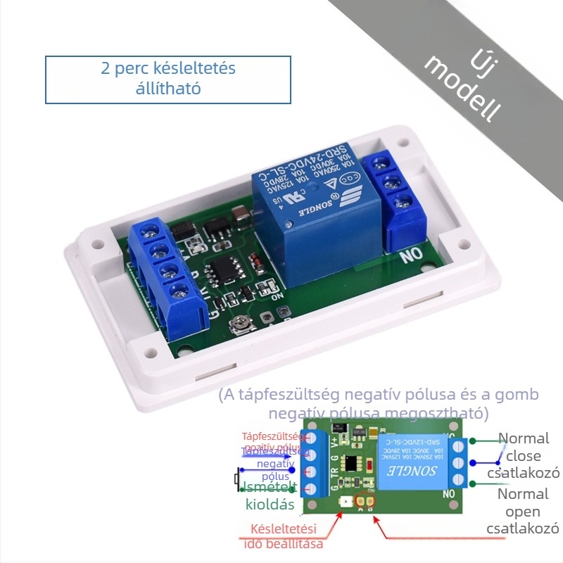 Autóba való késleltető relé a bekapcsoláshoz, 12V–24V, automatikus aktiválás, indítás/megállítás, akkumulátorvédelem, újraindítás elleni védelem