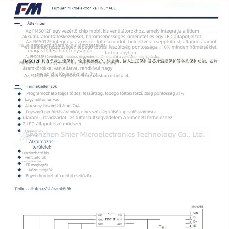 FM5012F mikroventilátor-chip integrált töltés- és motorvezérlővel