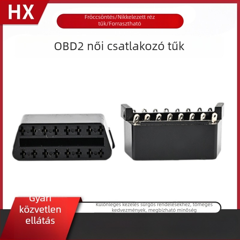 OBD2 16-pontos női csatlakozó autókhoz, injektált öntvényű diagnosztikai interfész