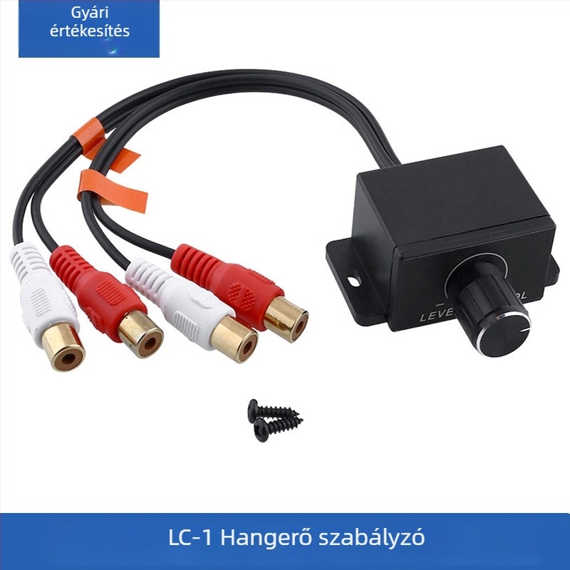 Autóhifi erősítő hangerő-szabályozó RCA női csatlakozóval, bemenet/kimenet, 2 RCA férfi-női csatlakozó