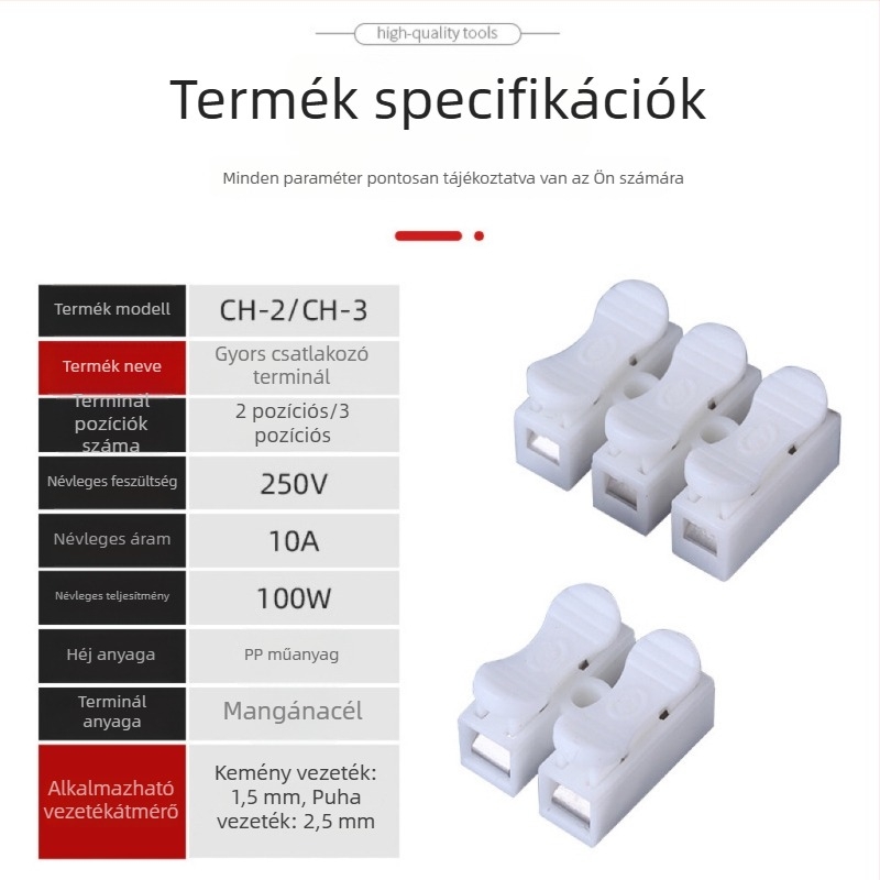 CH2 nyomó típusú terminálblokk, 2 bemenet, 2 kimenet, LED világításhoz gyorscsatlakozó