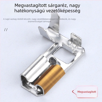 4,8/6,3 Zászló típusú záró rugós csatlakozó L-típusú terminálhoz, hajlított szög, önzáró, vastagodott vég