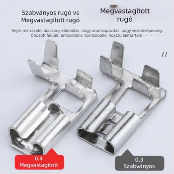 4,8/6,3 Zászló típusú záró rugós csatlakozó L-típusú terminálhoz, hajlított szög, önzáró, vastagodott vég