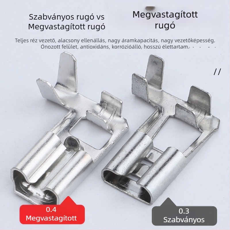4,8/6,3 Zászló típusú záró rugós csatlakozó L-típusú terminálhoz, hajlított szög, önzáró, vastagodott vég