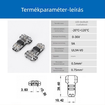 T2 LED kábelcsatlakozó, 2 bemenet/2 kimenet, T-típusú gyorscsatlakozó