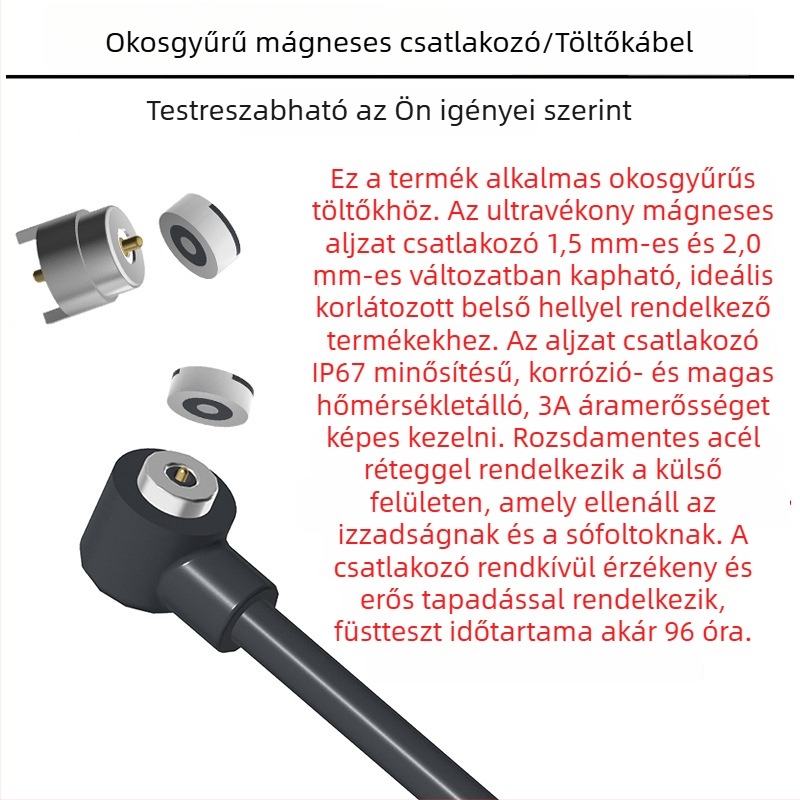 1,5 mm átmérőjű körkörös ultra vékony okos gyűrű töltőkábel mágneses női csatlakozóval, vízálló