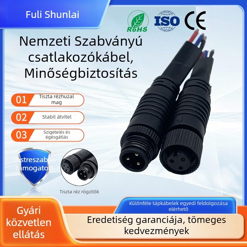 M12 vízálló csatlakozó szenzor kábelekhez (2–8 magos) és világítási kábelekhez, gyorscsatlakozás