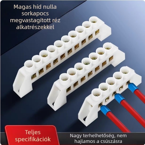 Híd típusú semleges terminál blokk rézbuszával, 5/6/7/8/10 lyukkal