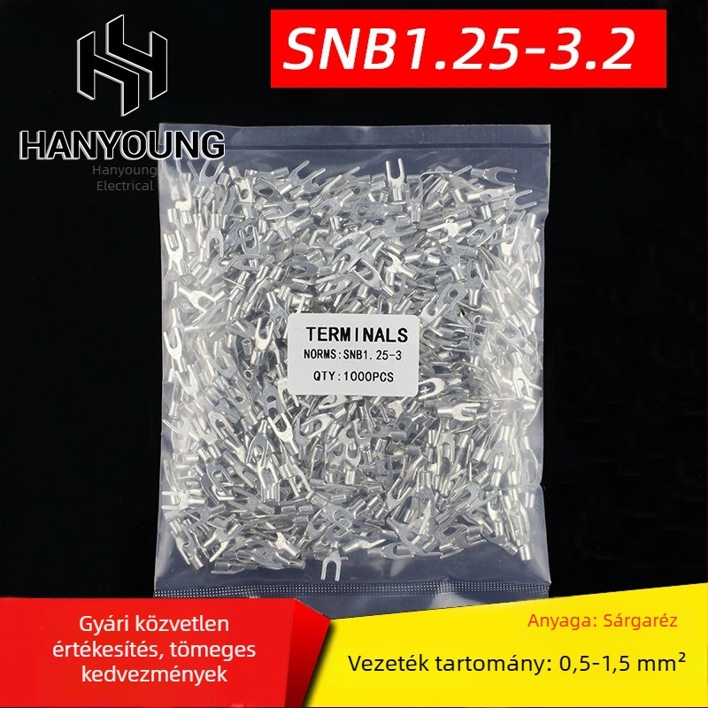 SNB nyílt végű U- és Y-típusú villás terminál, réz, 9 pólus, hideg préselésű érintkező, 1,25–3/3,2/3,5/5,5/2–4/5/6 mm
