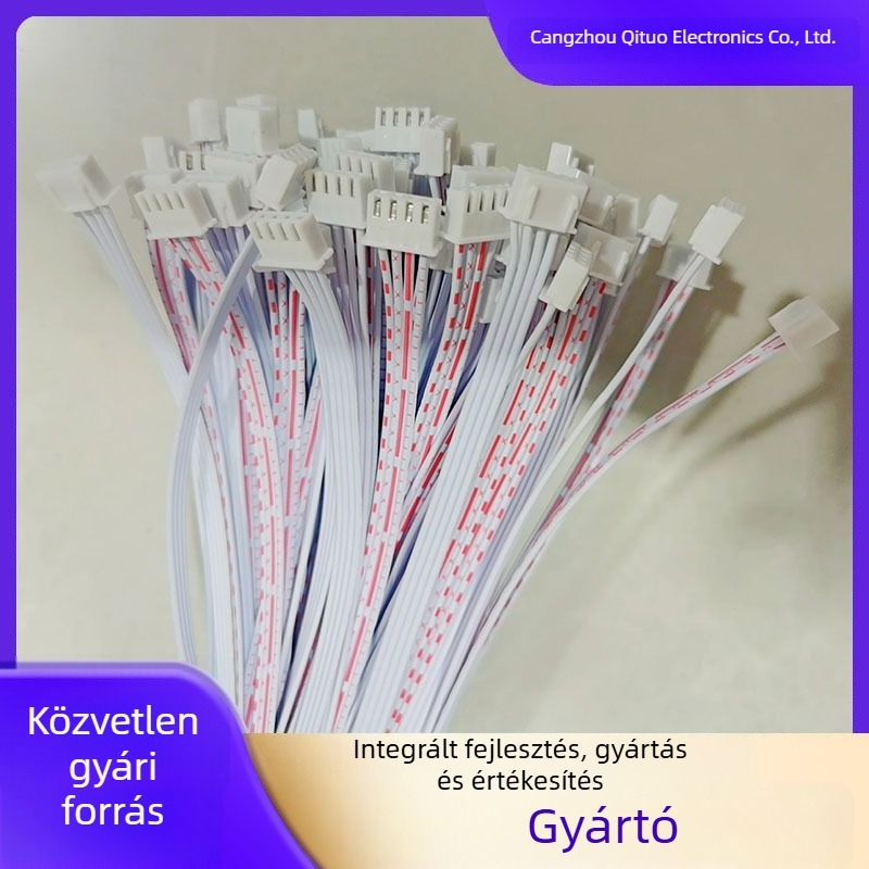 4-pins kábel 2,54 mm-es végződéssel, férfi és női csatlakozóval, párhuzamos piros és fehér vezetékek