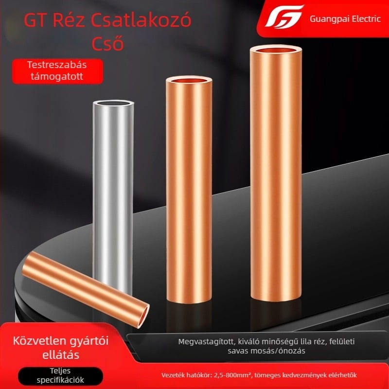 GT vörösréz kapcsolócső, 4–800 mm², ónbevonatú réz terminálkábel, közbenső réz csatlakozó