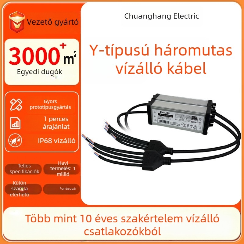 Y-típusú háromutas vízálló kábelcsatlakozó világítási modulokhoz – férfi-nő csatlakozás
