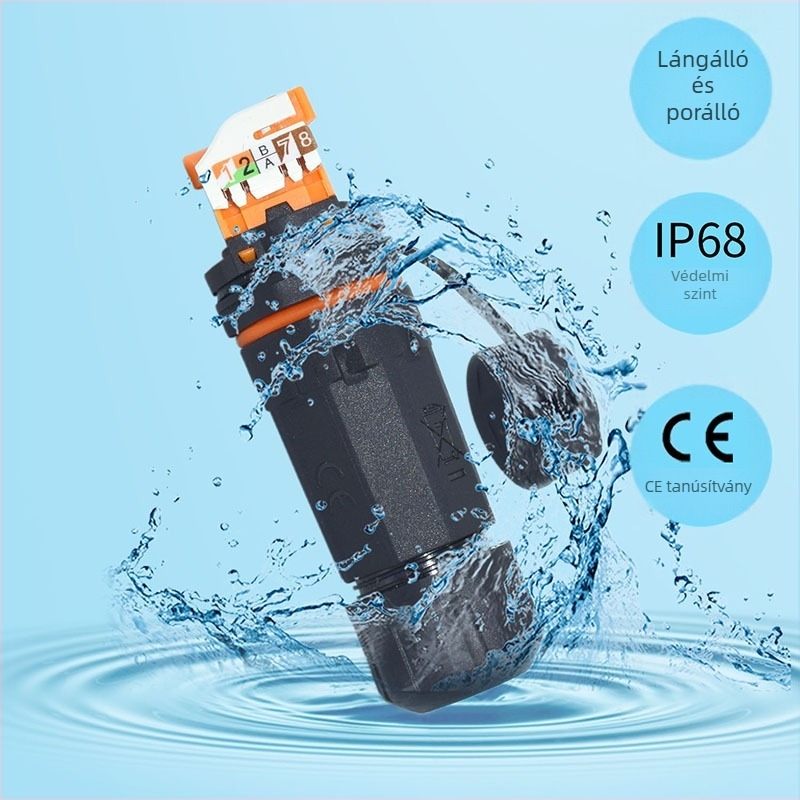 RJ45 vízálló hálózati csatlakozó, előre panelre szerelt, 5G jel kompatibilis, páros csatlakozó