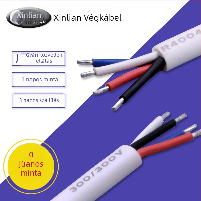 Fehér H03VV-F tápkábel, 4×0,5 mm², szigetelt négyvezetékes kábel töltőállomás csatlakozóhoz