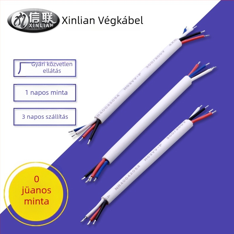 Fehér H03VV-F tápkábel, 4×0,5 mm², szigetelt négyvezetékes kábel töltőállomás csatlakozóhoz